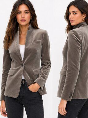 J.Crew Regent Velvet Blazer Stand Collar Single Button Taupe Grey Size 2